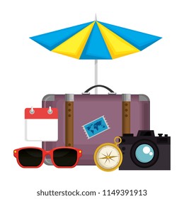 suitcase with umbrella and camera