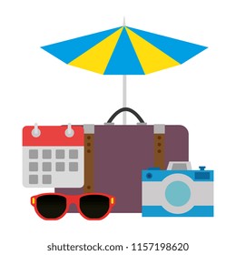 suitcase with umbrella and camera