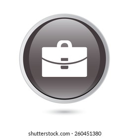 Suitcase - Vector icon. black glossy button.