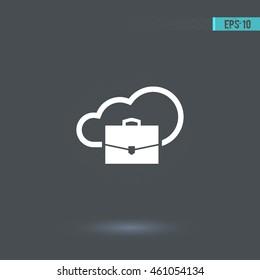 Suitcase vector icon. Cloud pictogram. Graphic symbol for web design, logo. White glyph on a gray background. Isolated sign.