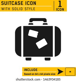 Suitcase vector icon isolated on white background. Baggage, travel, tourism, airport, luggage vector icon with solid style. Easy to change size. Icon neatly designed on pixel perfect 64X64 size grid