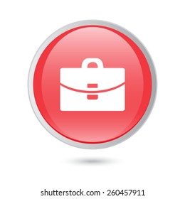 Suitcase - Vector icon. red glossy button.