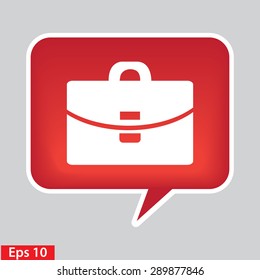 Suitcase - Vector icon.  red glossy button.