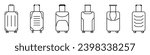 Suitcase vector icons set. Set of linear icons of bags for things. Suitcase icons concept set. Suitcases on wheels in different styles for travel. A case for things. Bag for flights.