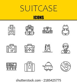 suitcase vector line icons set. suitcase, backpack and suitcase Icons. Thin line design. Modern outline graphic elements, simple stroke symbols stock illustration