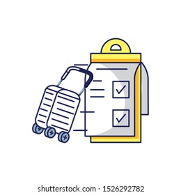 suitcase with wheels and checklist clipboard vector illustration design