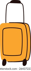 A suitcase with wheels and an extended handle in a bold, outlined style. The travel bag is depicted with a simple, clean design. Cartoon vector illustration.