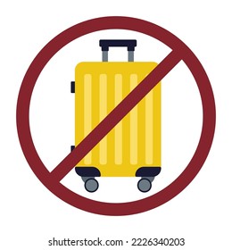 Suitcase with wheels a handle is crossed out with a red line. Hand luggage for travel is forbidden.
