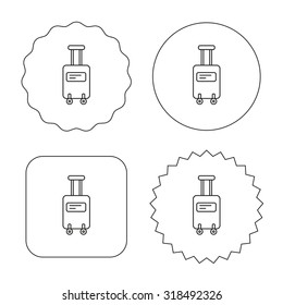 Suitcase with wheels icon. Travel baggage sign. Flat circle, star and emblem buttons. Labels design. Vector