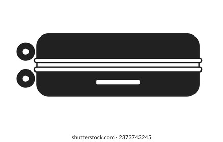 Suitcase wheels monochrome flat vector object. Luggage travel. Baggage airport. Journey bag. Editable black and white thin line icon. Simple cartoon clip art spot illustration for web graphic design