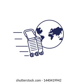 suitcase with wheels and planet earth