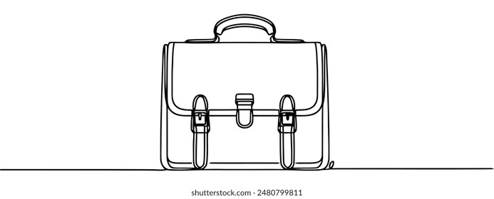 Suitcase working bag one line art drawing. Continuous outline briefcase office bag for working.