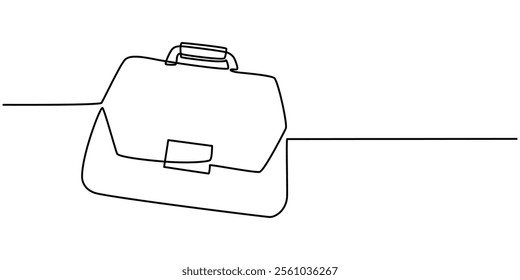 Suitcase working bag one line art drawing. Continuous outline briefcase office bag for working, briefcase continuous line art drawing, Minimalist continuous one line drawing of business bag pro. 