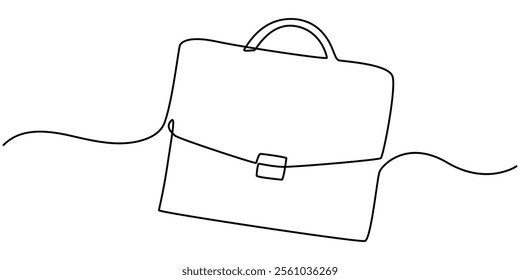 Suitcase working bag one line art drawing. Continuous outline briefcase office bag for working, briefcase continuous line art drawing, Minimalist continuous one line drawing of business bag pro. 