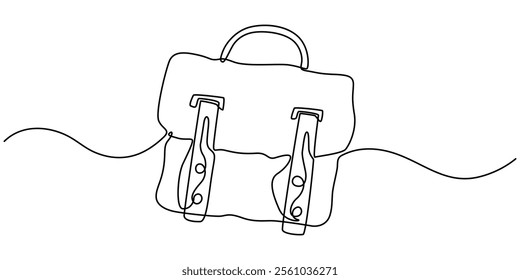 Suitcase working bag one line art drawing. Continuous outline briefcase office bag for working, briefcase continuous line art drawing, Minimalist continuous one line drawing of business bag pro. 