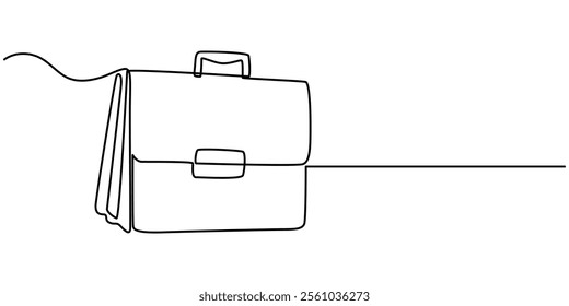 Suitcase working bag one line art drawing. Continuous outline briefcase office bag for working, briefcase continuous line art drawing, Minimalist continuous one line drawing of business bag pro. 