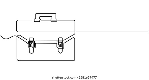 Suitcase working bag one line art drawing. Continuous outline briefcase office bag for working, Hand Drawn Briefcase Icon with editable stroke, Bag line icon, Black and White Illustration.