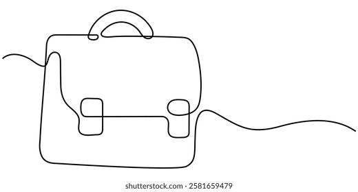 Suitcase working bag one line art drawing. Continuous outline briefcase office bag for working, Hand Drawn Briefcase Icon with editable stroke, Bag line icon, Black and White Illustration.