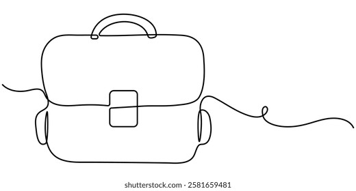 Suitcase working bag one line art drawing. Continuous outline briefcase office bag for working, Hand Drawn Briefcase Icon with editable stroke, Bag line icon, Black and White Illustration.