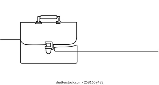 Suitcase working bag one line art drawing. Continuous outline briefcase office bag for working, Hand Drawn Briefcase Icon with editable stroke, Bag line icon, Black and White Illustration.