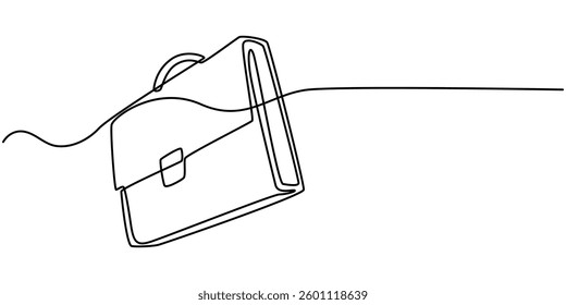 Suitcase working bag one line art drawing. Continuous outline briefcase office bag for working, briefcase continuous line art drawing, Minimalist continuous one line drawing of business bag pro. 