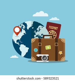 Suitcase and world globe. Travel concept illustration
