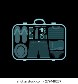 Suitcase At X-ray Airport Scanner - Vector Illustration

