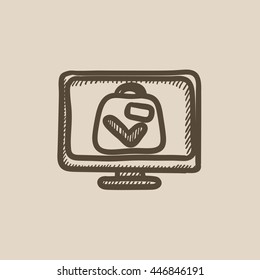 Koffer beim Röntgenflughafen, Vektorgrafik-Symbol einzeln auf Hintergrund. Handgezeichneter Koffer am Röntgenflughafen-Scanner-Symbol. Koffer auf Röntgenscannersymbol für Infografik, Website oder App.