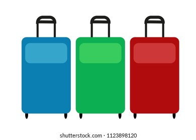 Suitcases of blue, green and red.