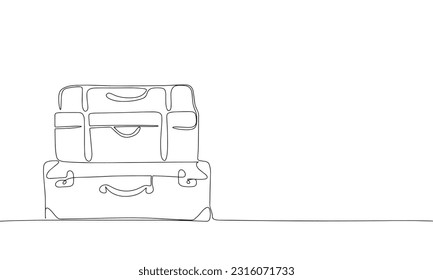 Suitcases isolated on white background. One line continuous vector illustration. Line art, outline.