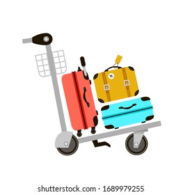 Suitcases on airport luggage trolley. Travel bag. Summer time. Holidays. Vacation trip. Rest