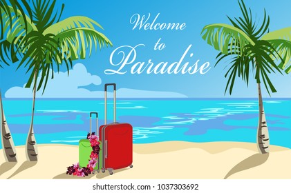 suitcases on the beach. vector illustration