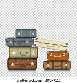 Suitcases on transparent background. Realistic vector illustration for design