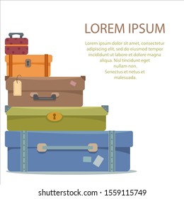 Suitcases on a white isolated background. Place for your text. The concept of vacation, vacation and travel. Logo for the store bags. Vector illustration in cartoon flat style.
