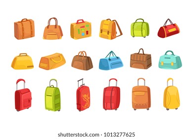 Suitcases And Other Luggage Bags Set Of Icons