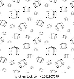 Suitcases pattern. Doodle bags. Seamless vector backdrop. Simple black illustrations on transparent background