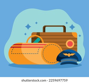 suitcases with pilot hat icons