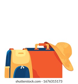 maletas con diseño de ilustración vectorial femenino de sombrero de verano