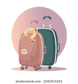 Suitcases for travelling. Cute luggage bag for woman. Vector Illustration