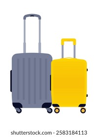 Suitcases. Two travel suitcases. Packed modern plastic trunks. Baggage for journey. Simplicity vector illustration, isolated on white background.