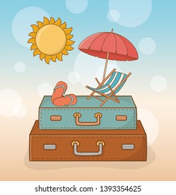 suitcases vacations on the beach scene