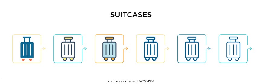 Suitcases vector icon in 6 different modern styles. Black, two colored suitcases icons designed in filled, outline, line and stroke style. Vector illustration can be used for web, mobile, ui