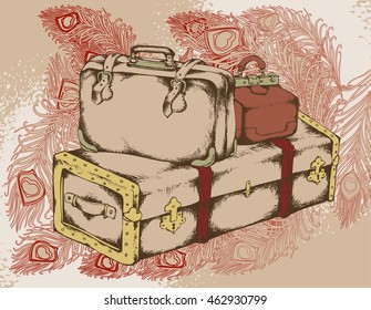 Suitcases, vector illustration in vintage style