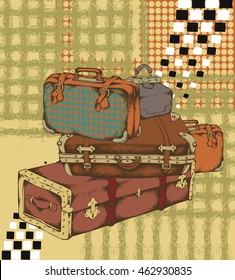Suitcases, vector illustration in vintage style