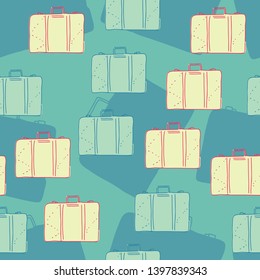 suitcases white blue background vector seamless pattern - Great for wallpaper,backgrounds,gifs,surface pattern design,packaging design projects, stationary,fabric