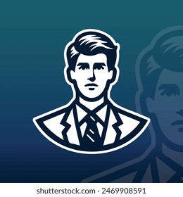 Suited businessman CEO leader entrepreneur, professional manager, executive director, exuding professionalism. Silhouette illustration vector logo. Suitable for brand, business, icon, clipart. print