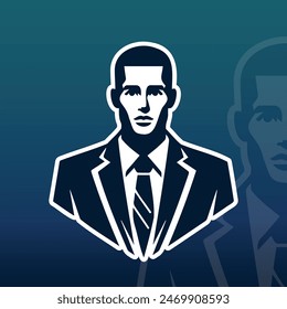 Suited businessman CEO leader entrepreneur, professional manager, executive director, exuding professionalism. Silhouette illustration vector logo. Suitable for brand, business, icon, clipart. print