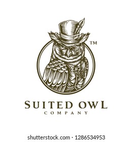 suited owl logo design