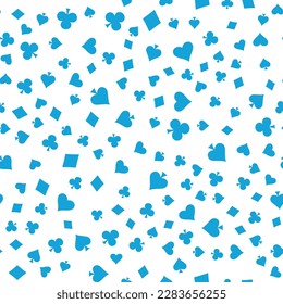 Suits Card Signs Seamless Pattern Background. Hearts, Diamonds, Spades and Clubs. Hand drawn elements doodles design for wallpapers, wrapping, textile prints, backgrounds. Vector illustration.