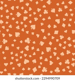 Suits Card Signs Seamless Pattern Background. Hearts, Diamonds, Spades and Clubs. Hand drawn elements doodles design for wallpapers, wrapping, textile prints, backgrounds. Vector illustration.